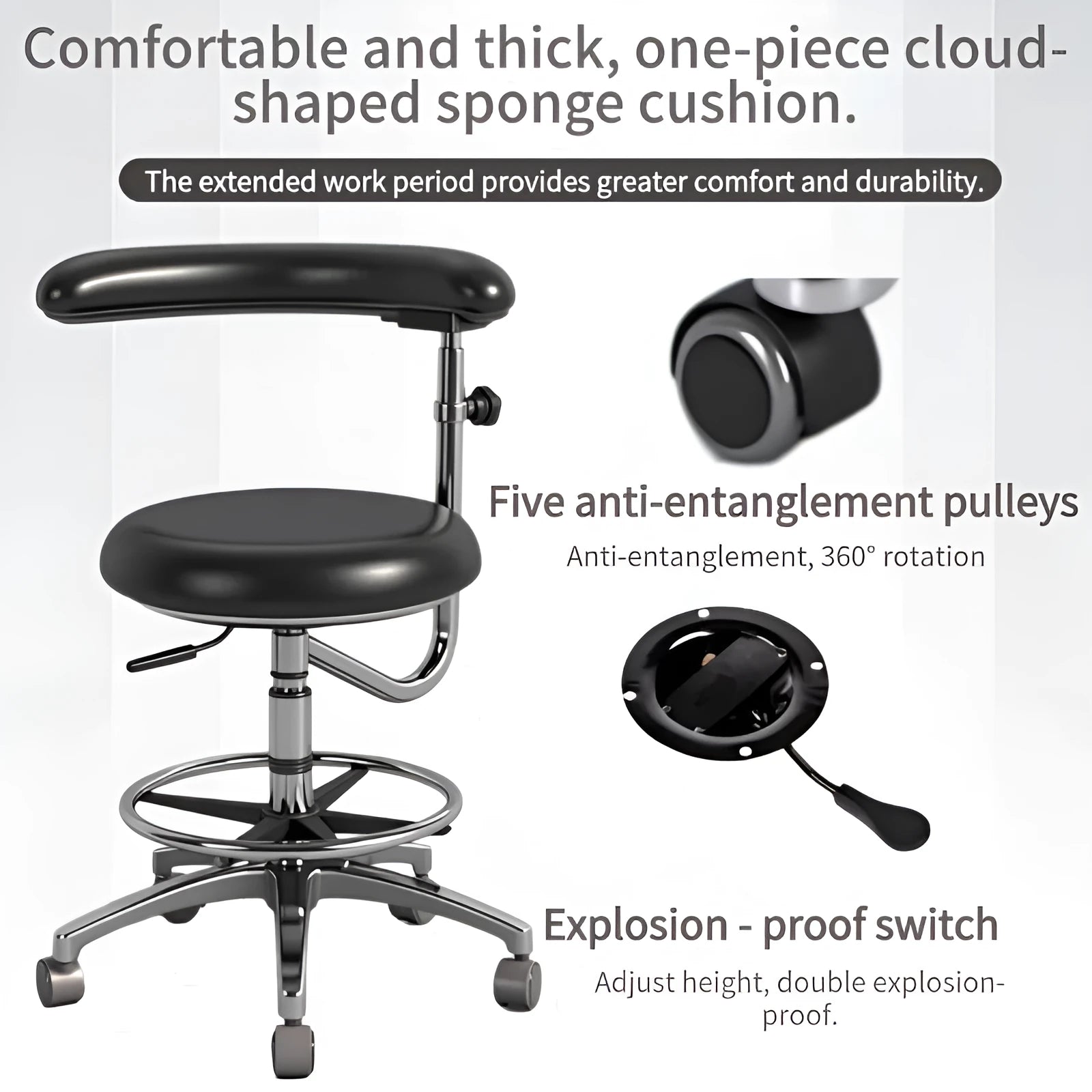 Black leather dental hospital chair for dentist or nurse use in a clinical setting.