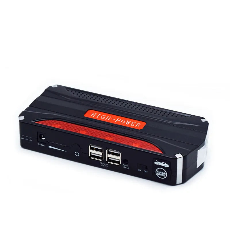 Black red 12V vehicle emergency starting power supply with 7800mAh battery capacity