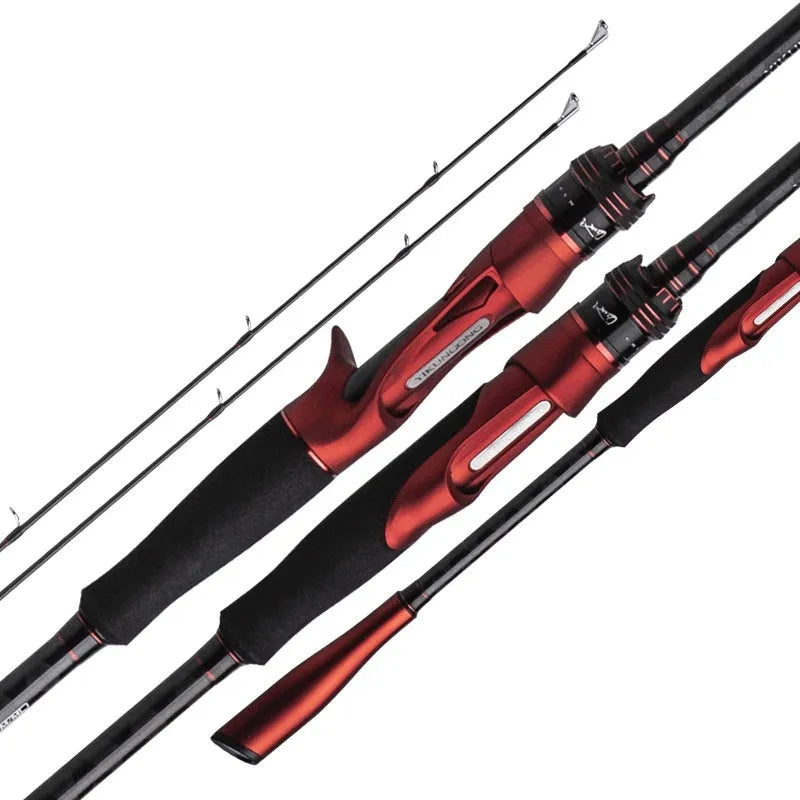 Carbon ultralight fishing rod for lure casting shown with straight handle and pikestaff handle options.