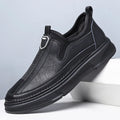 Men's solid colour leather casual shoes with round toe design in black or brown
