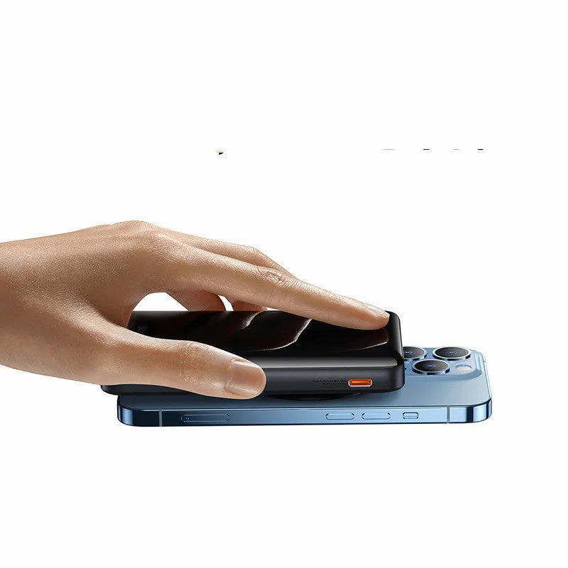 Slim magnetic 3-in-1 wireless power bank in blue, white, or pink colours