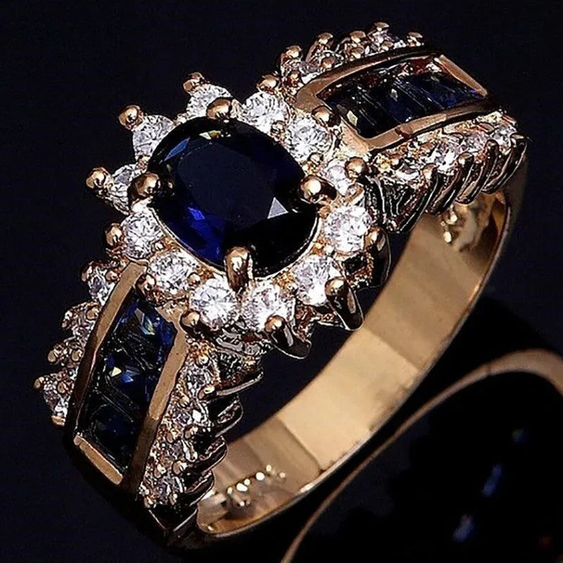 Personalised unisex zinc alloy ring with diamond or zircon stones in blue and purple colour options