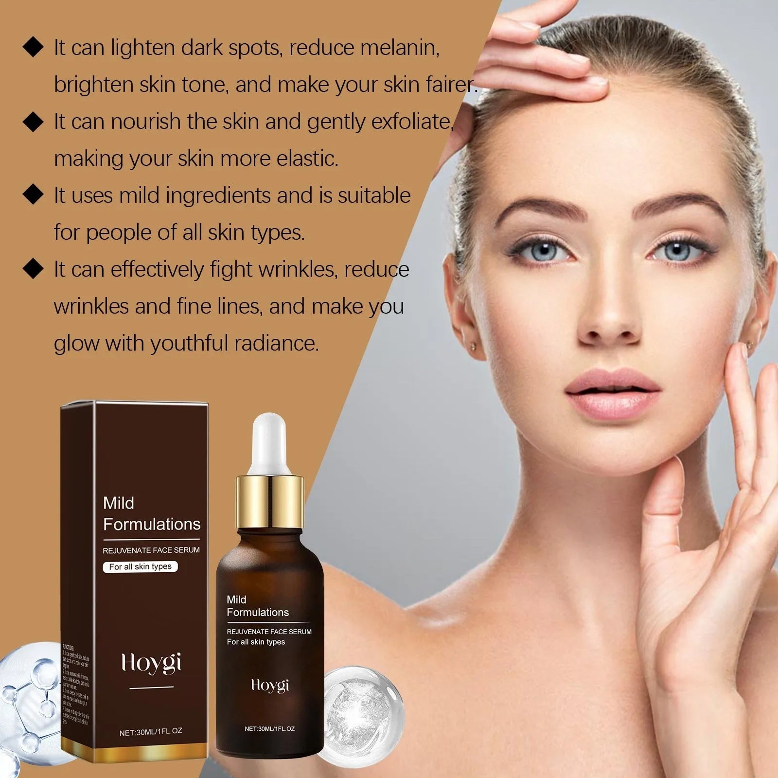 30ml facial essence bottle with arbutin, collagen and hyaluronic acid for skincare