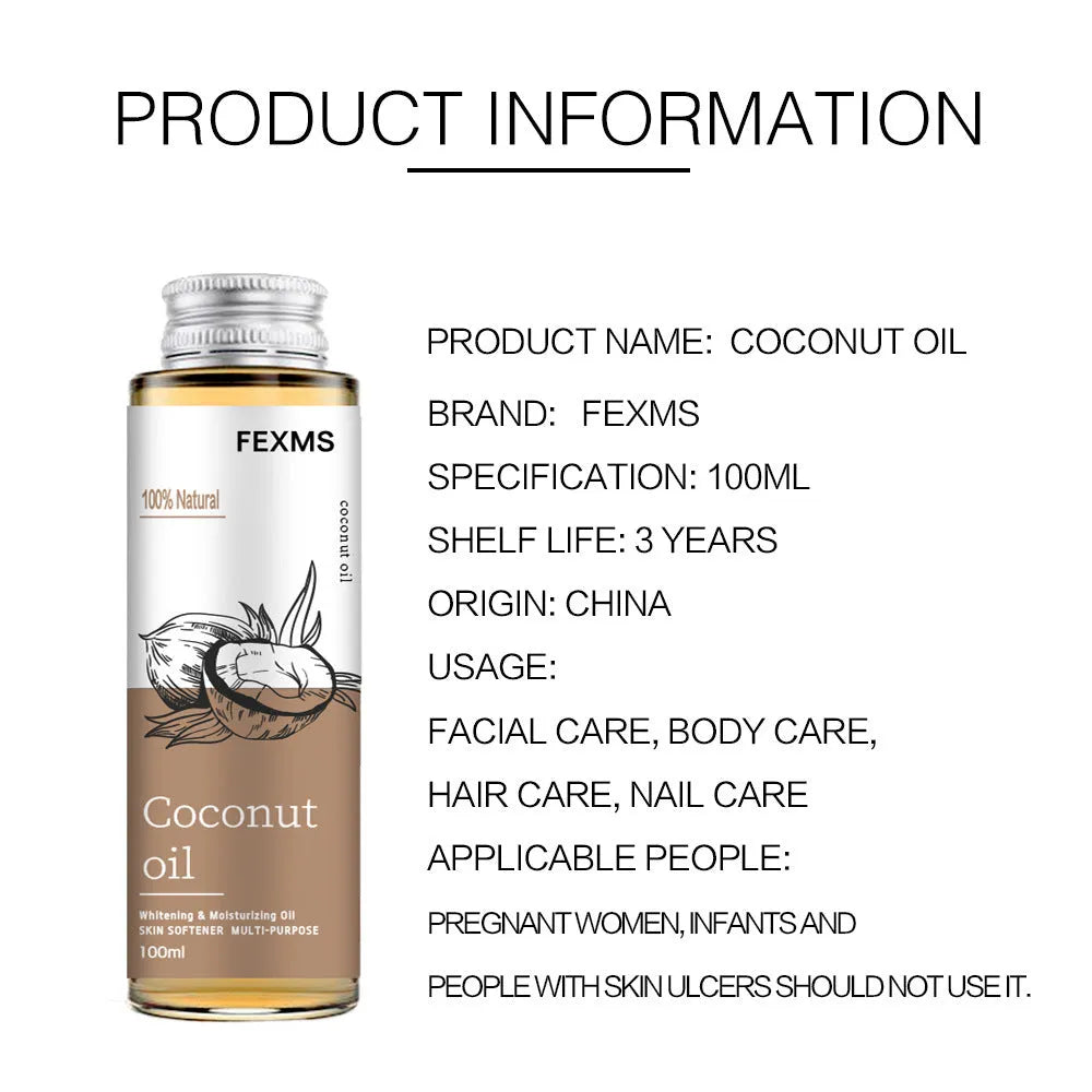 Coconut Skin Care Massage Body Care Essential Oil 100ml Universal Skin Type Castor Coconut Jojoba Olive Nuts Oil Set for Relaxing Massage