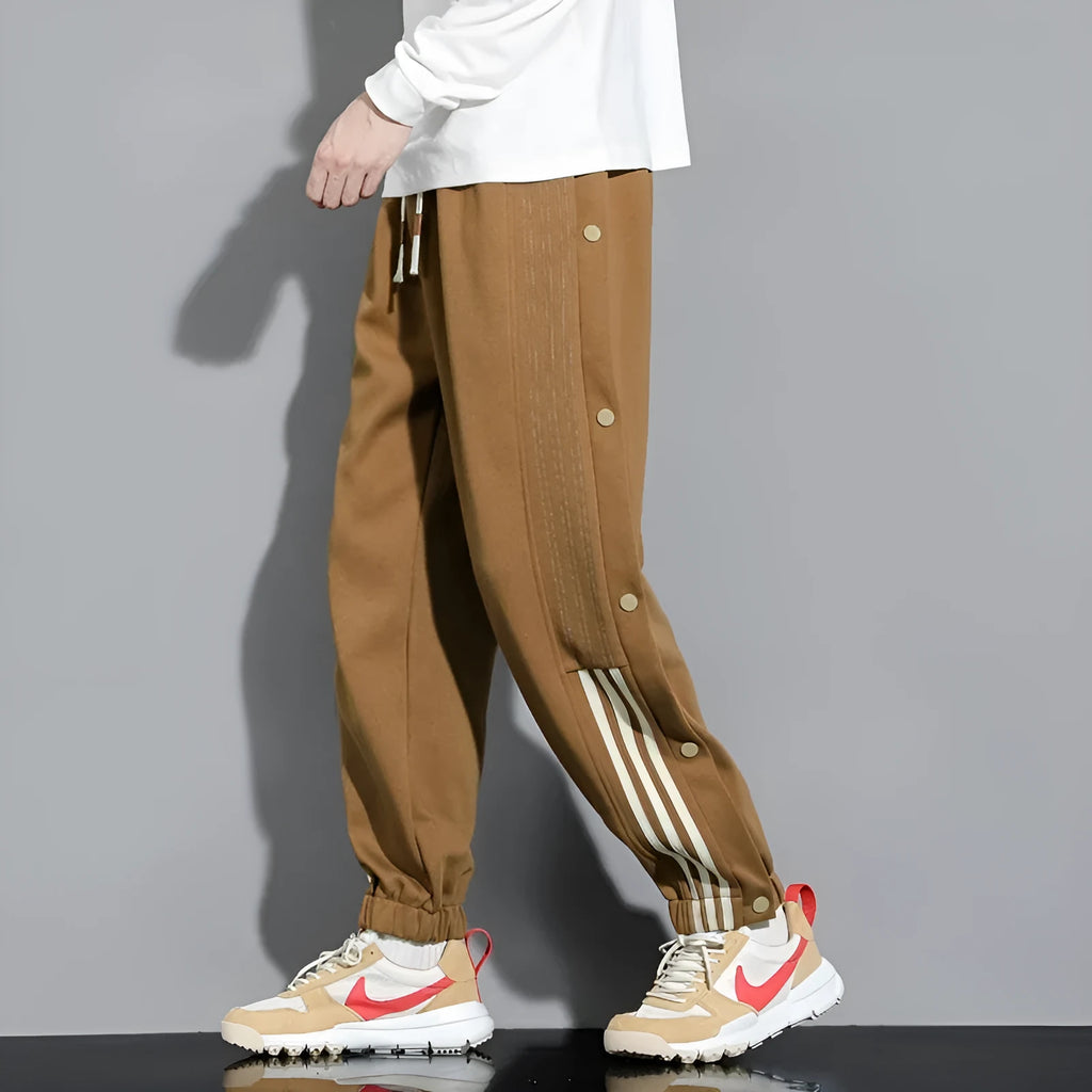 Men's black cotton blend sweatpants with belt and loose fit design for autumn sports wear