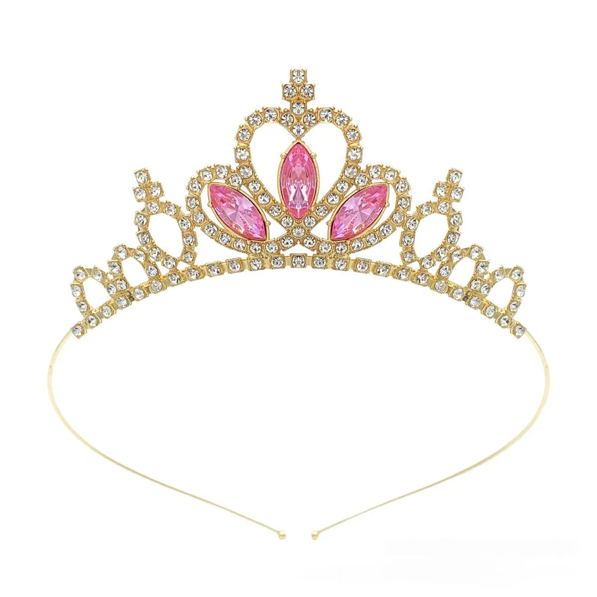 Gold alloy princess crown headdress with red diamond coloured stones for girls birthday party