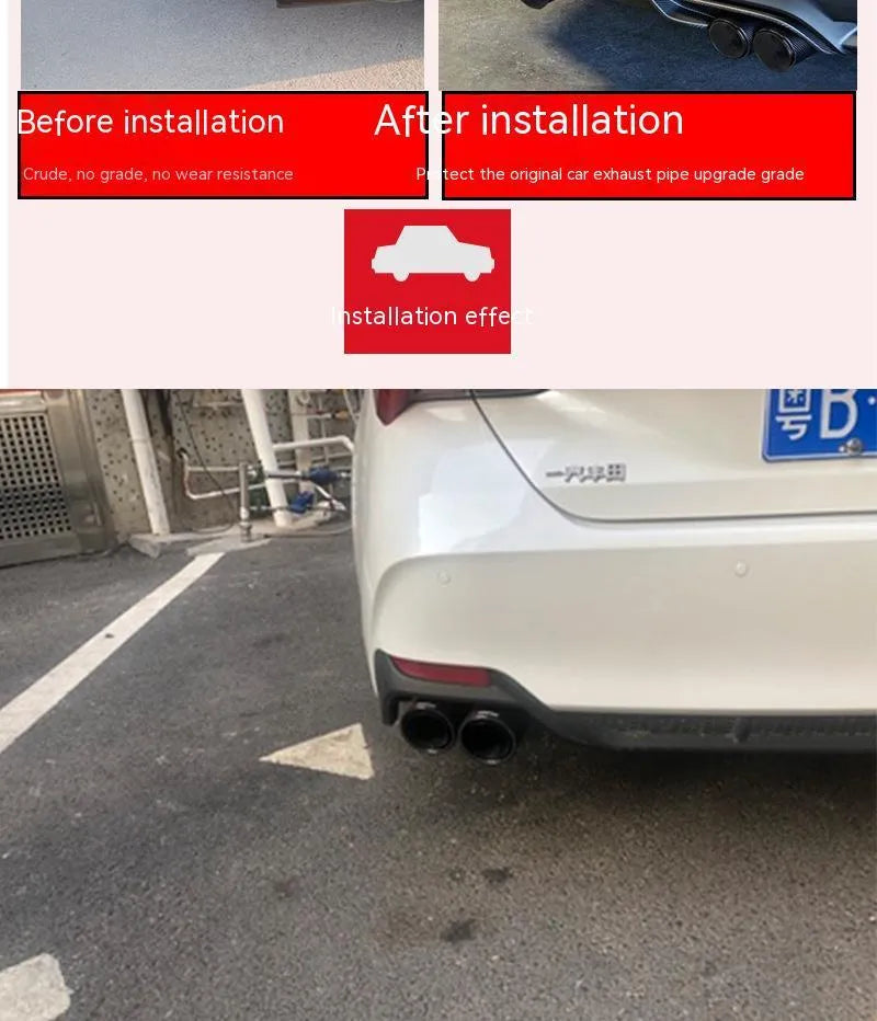Black carbon fibre car exhaust pipe with double outlet design and 250mm tail nozzle