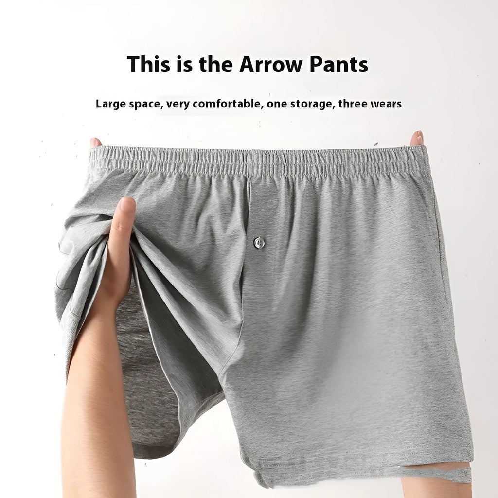 Men's high-waist loose fit cotton boxer shorts in black, shown flat.