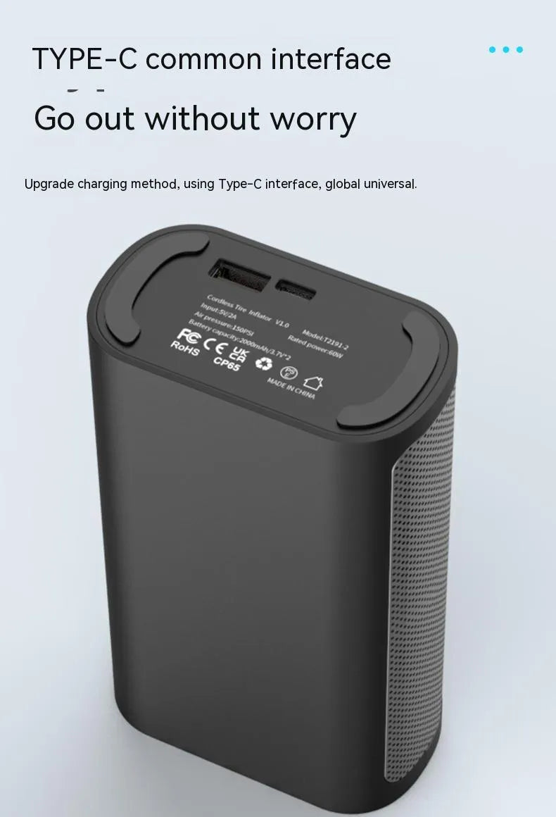 Wireless digital handheld air pump with LCD display and multiple attachments for car and bicycle tyres