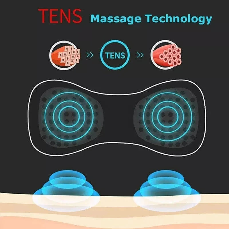 Mini electric shoulder and neck massager with massage patches in black packaging