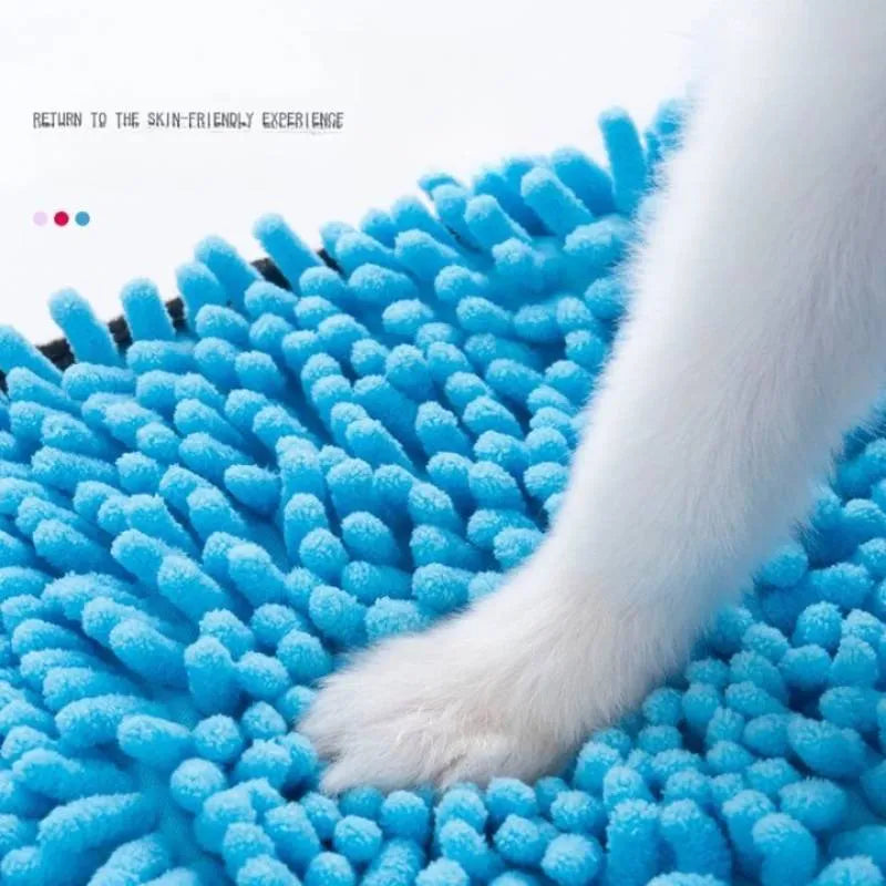 Four-layer thick pet bath robe towel measuring 62cm by 23cm in blue, grey, purple or red colours