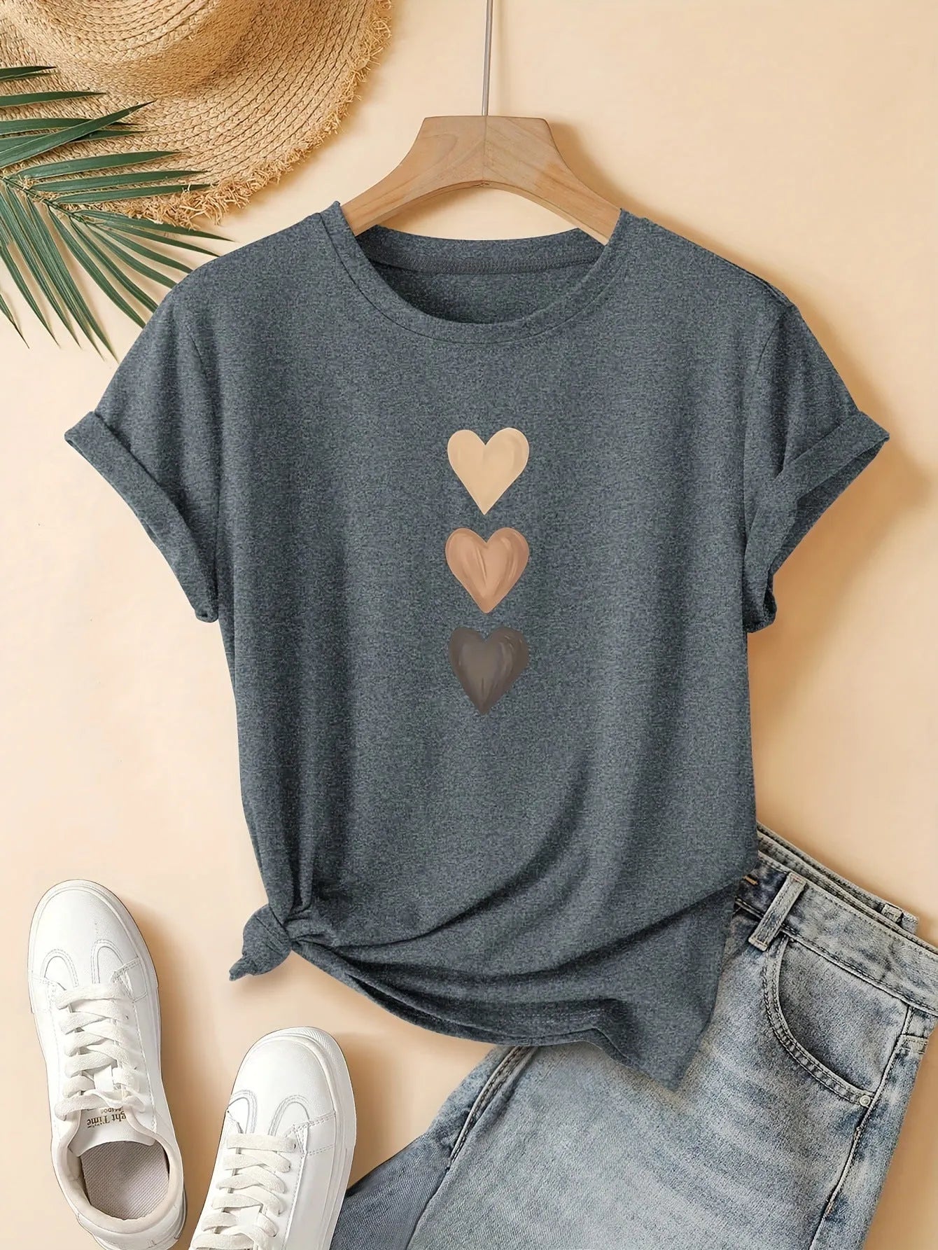 Women's pure cotton short sleeve t-shirt with art retro print in blue