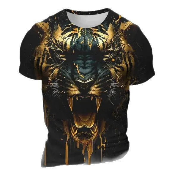 Men's 3D tiger pattern T-shirt in polyester with short sleeves