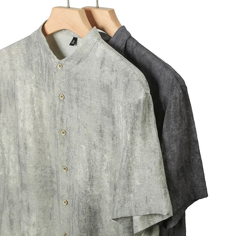 Men's loose linen-style cardigan shirt in chemical fibre blend fabric