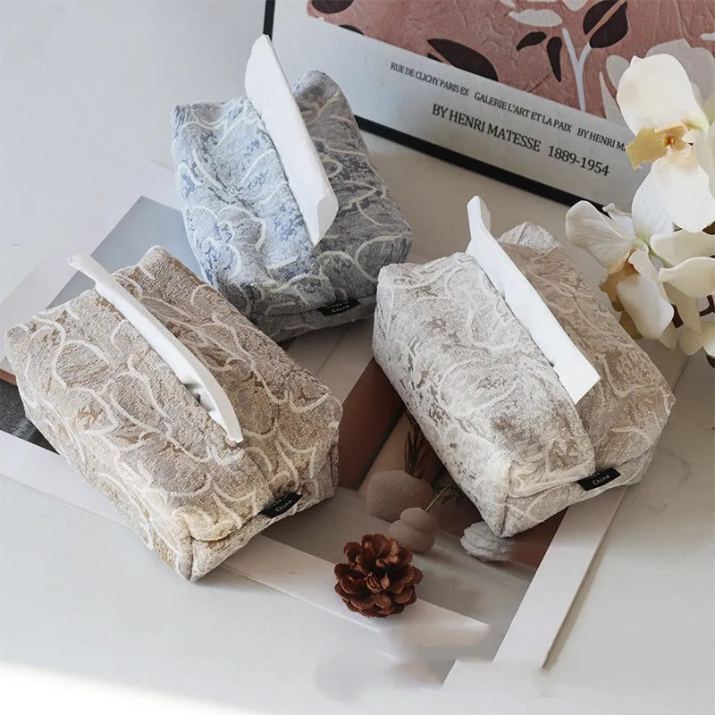 Cotton fabric tissue box with rose pattern in beige, blue or brown for living room tea tables