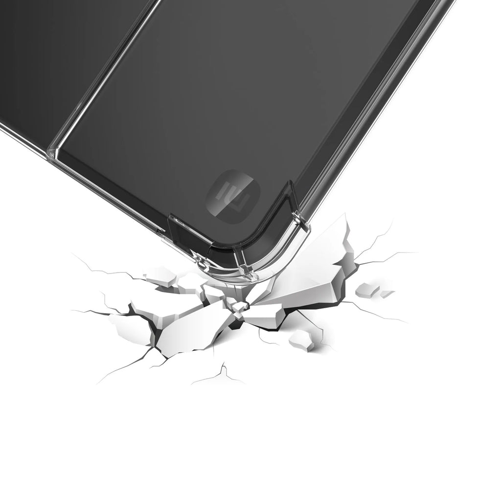 Transparent airbag protective case for 7-inch Xiaomi phone showing TPU construction and all-inclusive design