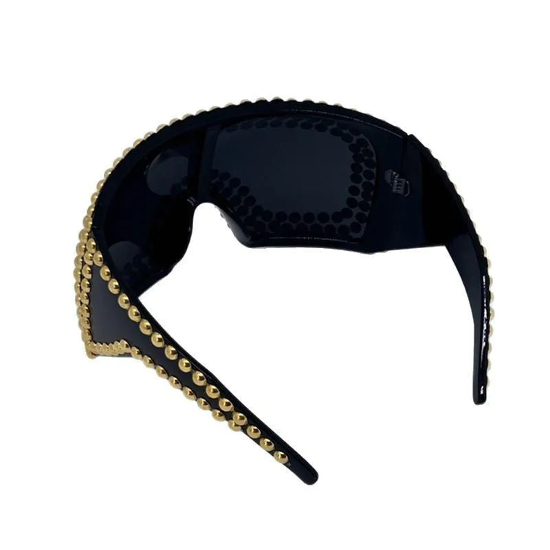Men's punk sunglasses with super large square frame and rivet accents in silver or gold