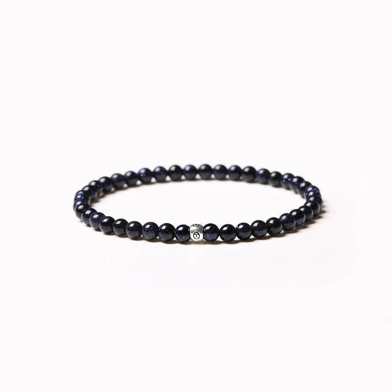 Unisex simple geometric agate bracelet with obsidian, blue san and black agate beads.