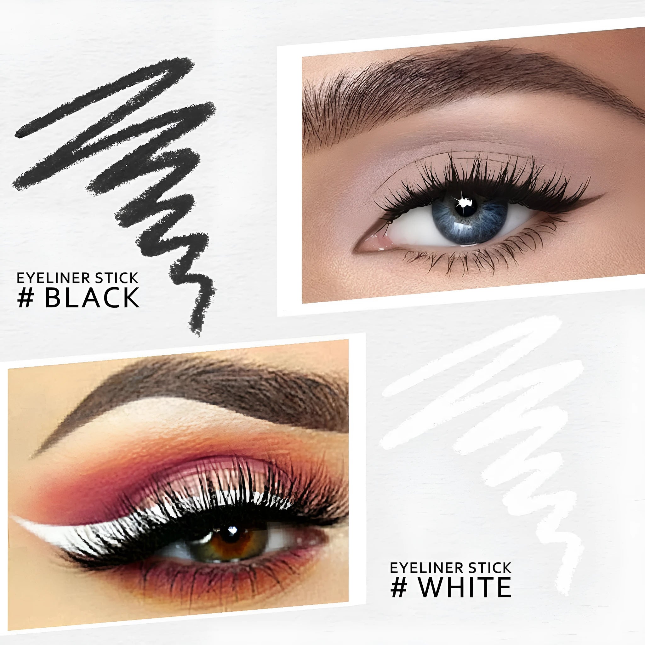 12 piece white and black waterproof eyeliner pencil set with sharpener for eyebrows, eyeshadow and lip lining
