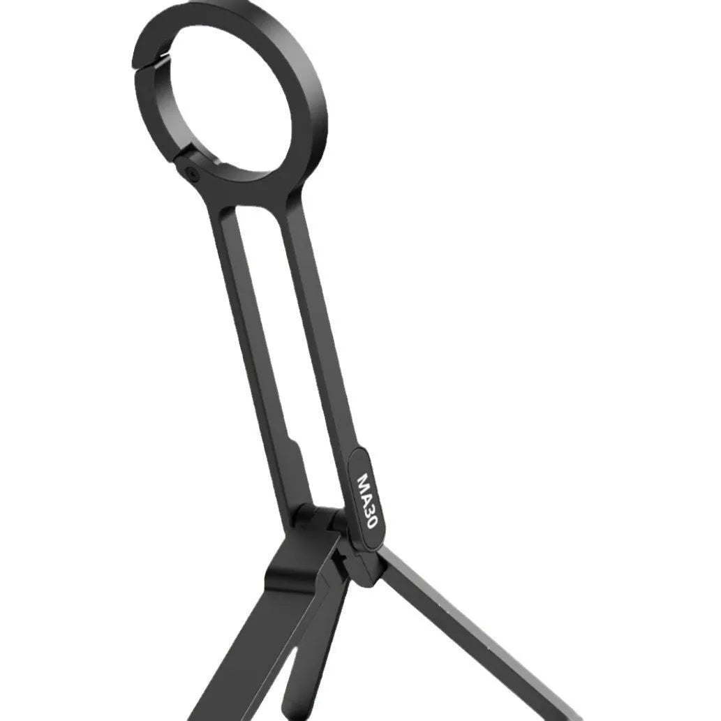 Portable photography climbing button carabiner mobile phone holder in black, aluminium alloy and silicone, compact storage 26x11.5x158mm