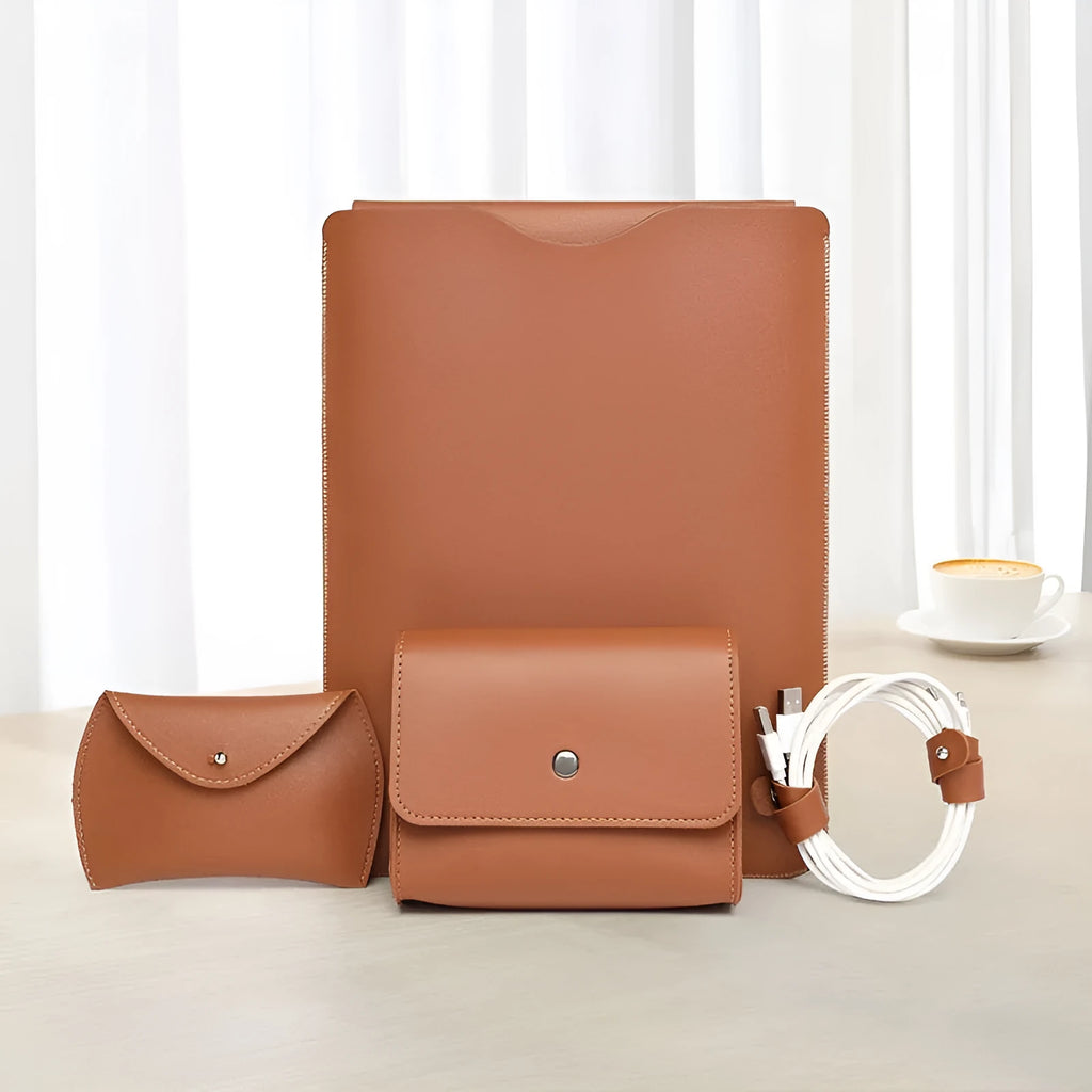 Set of four brown imitation leather laptop corner protector covers for MacBook Pro