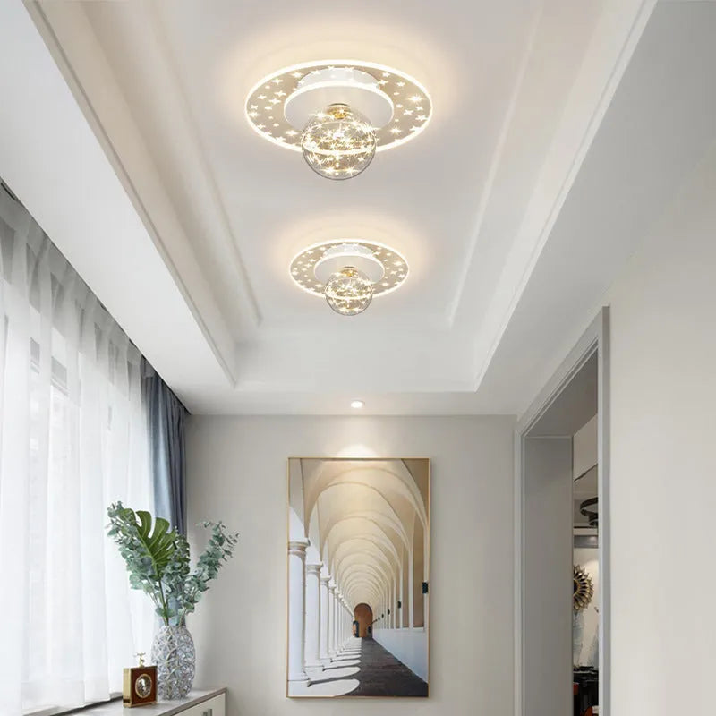 Modern simple ceiling lamp in gold, black or white finish with LED light source for corridor illumination