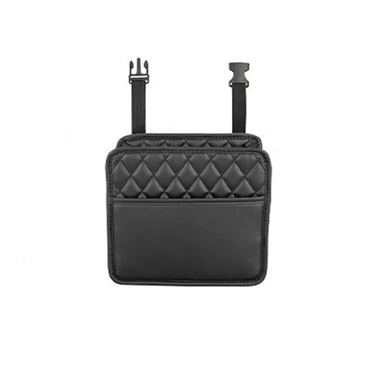 Hanging leather automotive storage bag organiser in 25x25cm dimensions