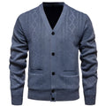 Men's striped cardigan sweater in brown, available in plus sizes with a wool lining.