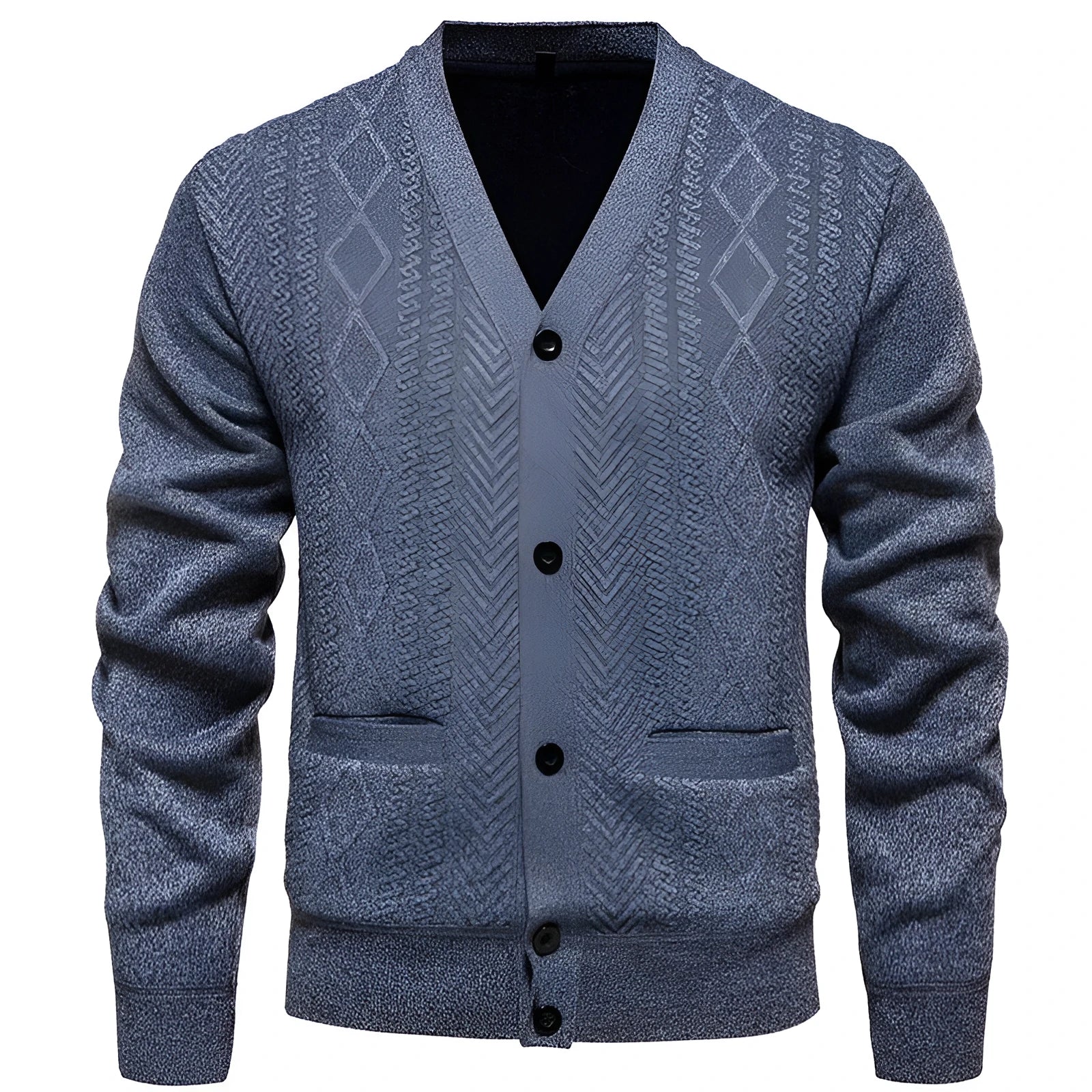Men's striped cardigan sweater in brown, available in plus sizes with a wool lining.