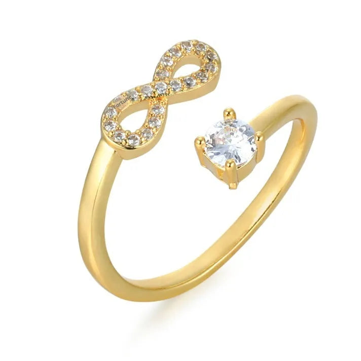 Geometric open ring with inlaid zircon letter in gold finish showing personalised jewellery design