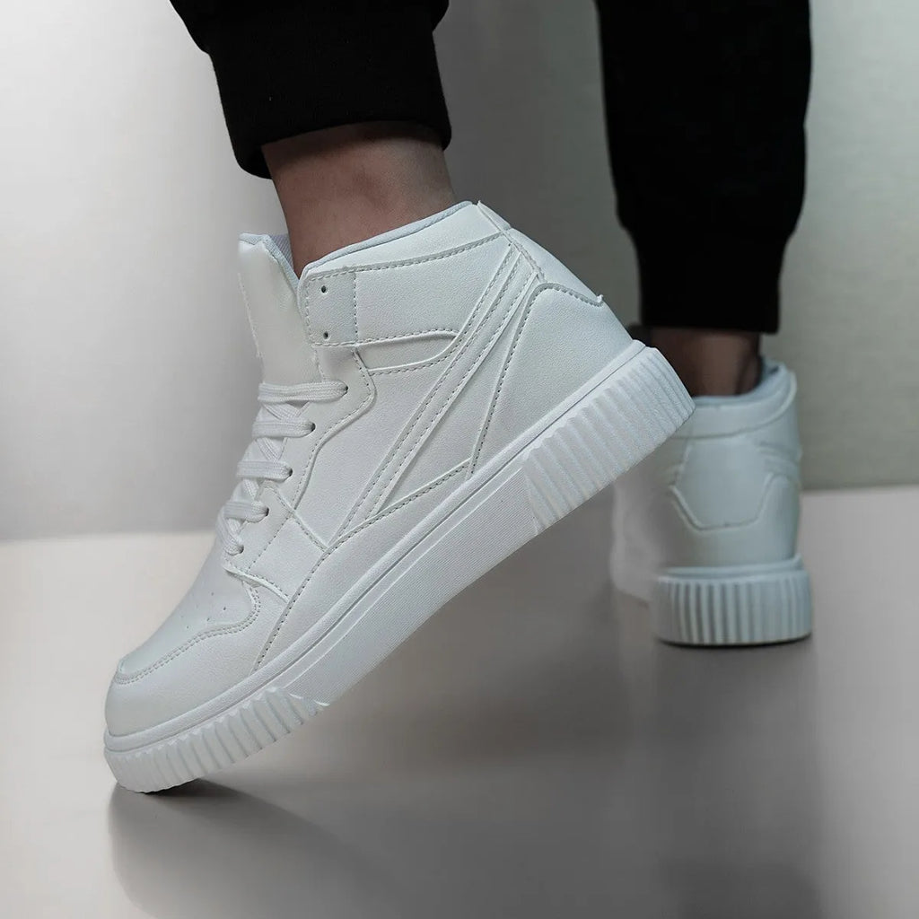 White men's casual round-toe shoes with microfiber upper in various sizes