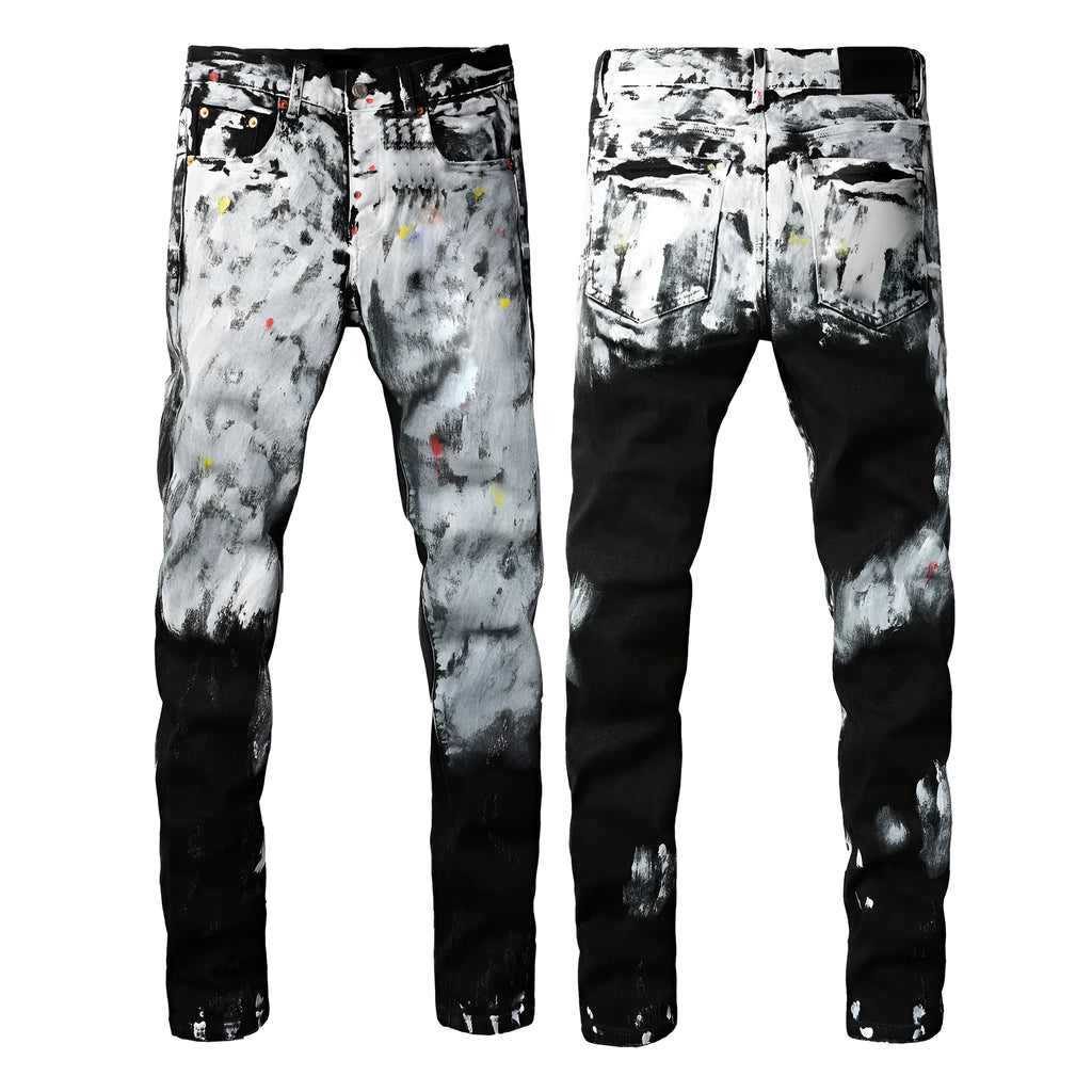 Men's black slim fit skinny jeans with straight leg design and button fly closure