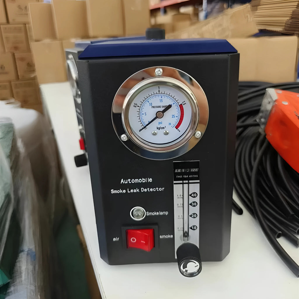 Car smoke leak detector unit with steel housing and connection for BMW oil filter cover test points