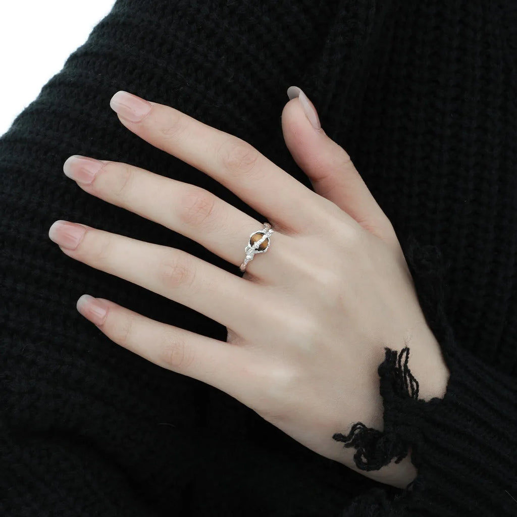 Women's adjustable open ring with Saturn motif in white gold electroplated silver