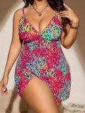 Plus size women's split skirt bikini set in polyester fabric for swimming