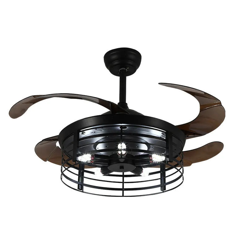 American retro ceiling fan lamp with invisible acrylic blades and integrated light fixture
