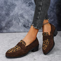 Leopard print suede slip-on shoes with chunky heel and pointed toe in brown colour