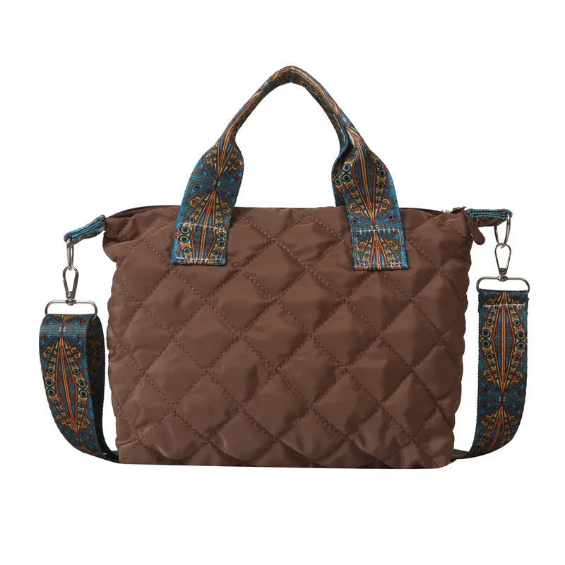 Soft Oxford cloth shoulder messenger bag with sandwich pocket and embroidery details in urban simplicity style