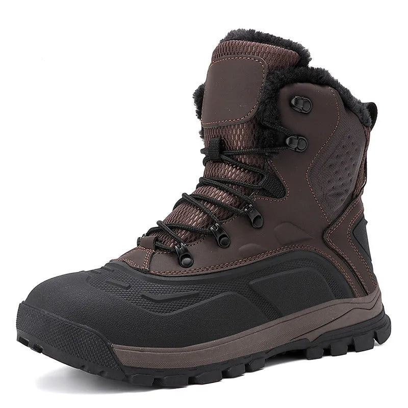 Men's black fleece-lined high-top boots with velvet lining and lace-up front