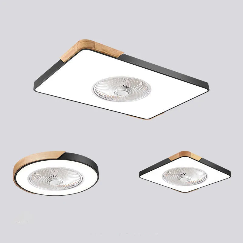 Nordic style ceiling fan with integrated light fixture in a solid wood frame