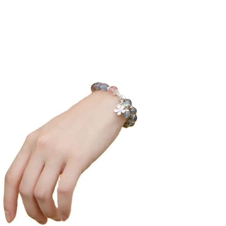 Women's 925 silver bracelet with a 7.5mm grey moonlight lime crystal zodiac charm.