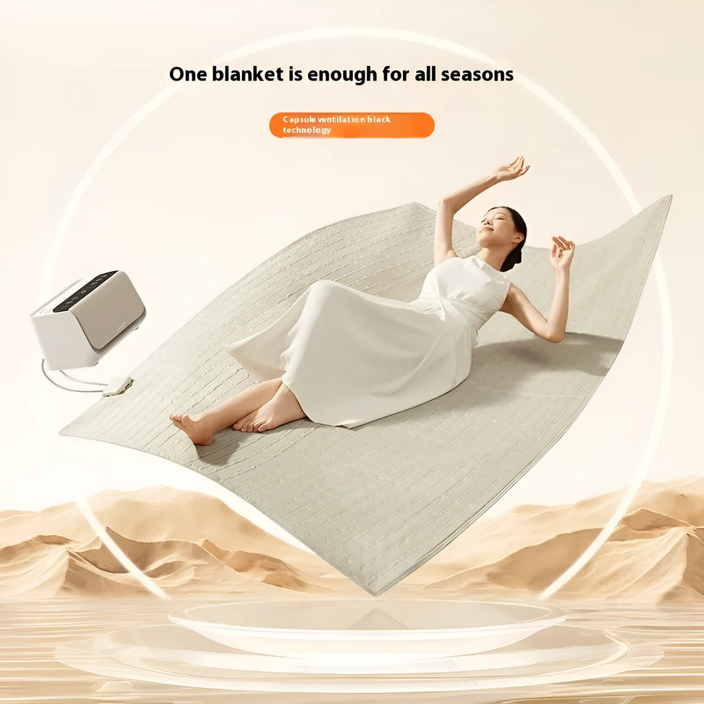Aideng electric water blanket with smart controller in white, showing capsule breathable design and plush surface