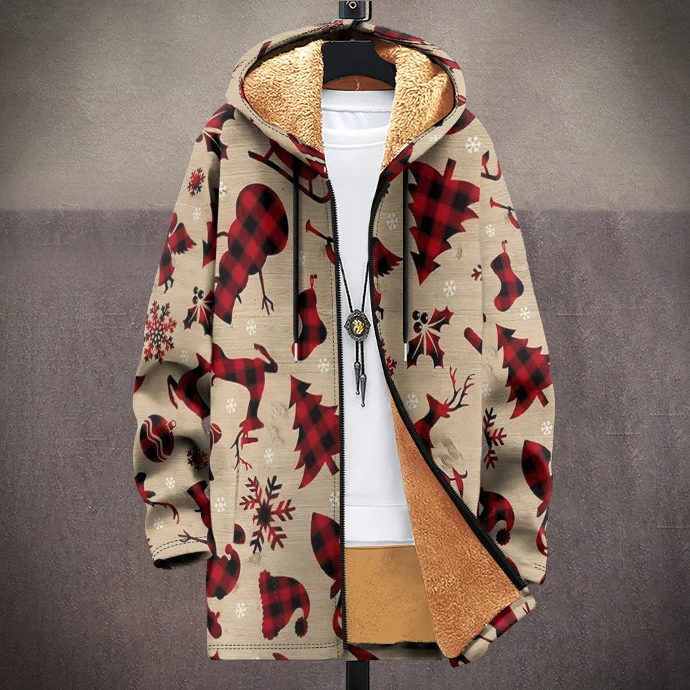 Men's multicolour patterned hooded cardigan with front zipper in loose fit design