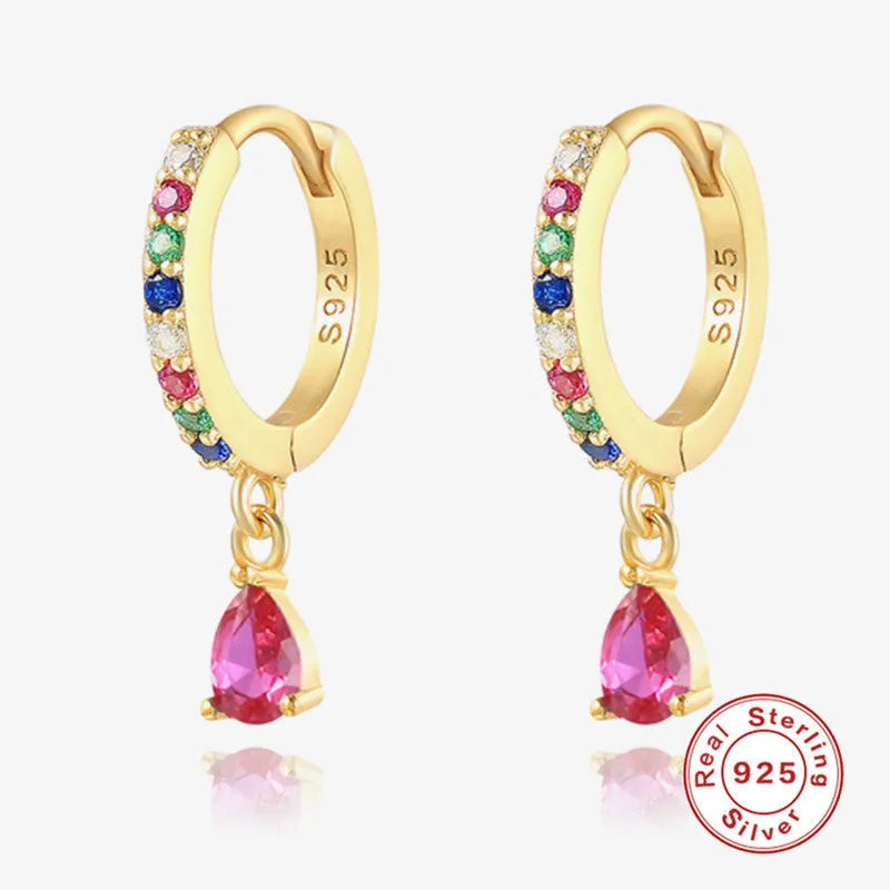 S925 sterling silver water drop shaped earrings with geometric design and stone accents.