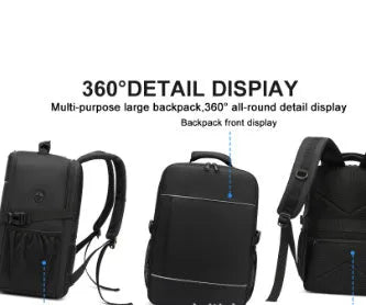 Water repellent Derm outdoor travel computer backpack in black with airpillow straps, 36-55L capacity