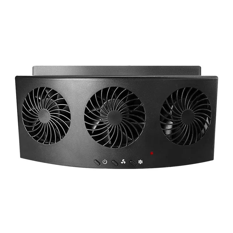 Black and white USB-powered car ventilation fan for interior air circulation and odour reduction