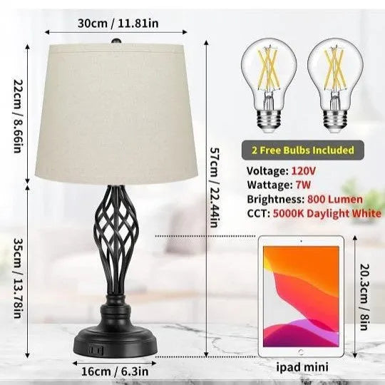 Touch control dimmable bedside table lamp with USB charging port in European alloy design