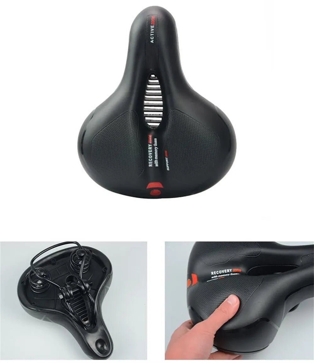 Bicycle saddle cushion with PU leather surface and included cycling tools including wrench and tire patches