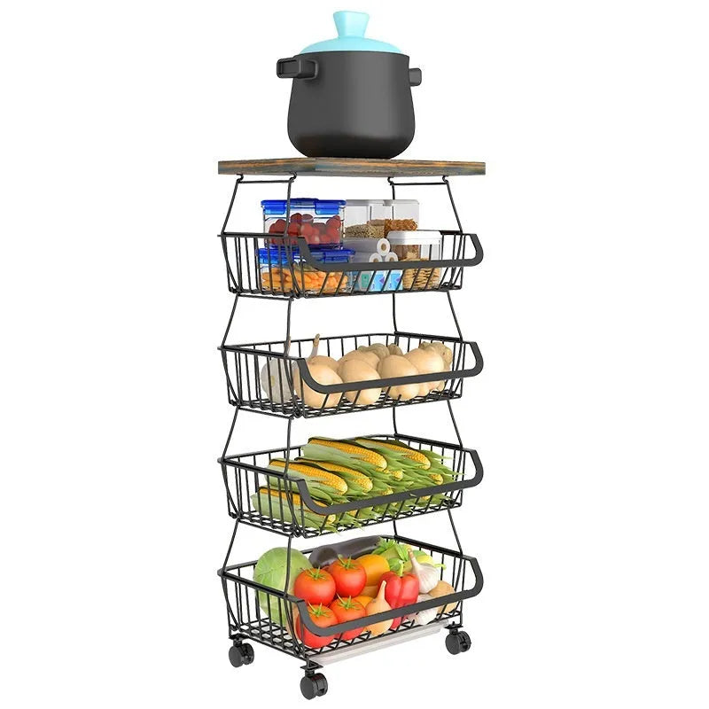 Black six layer foldable kitchen storage rack floor trolley unit