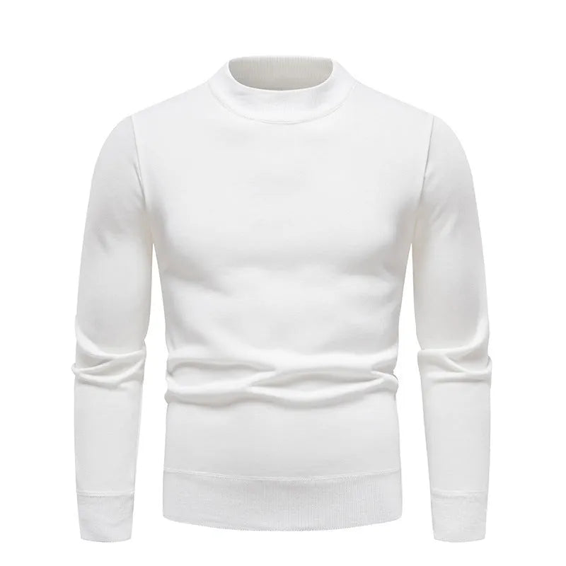 Fleece-lined thick men's bottoming sweater in loose fit pullover style, beige colour option